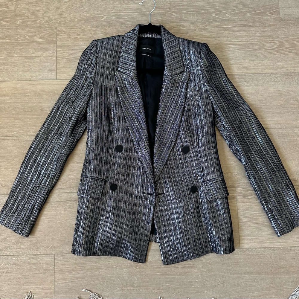 Isabel Marant Denel Double-Breasted Metallic Cocktail Blazer